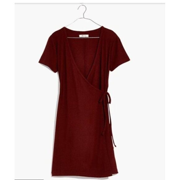 MADEWELL Marled Maroon Wrap Ribbed Knit Dress Medium NEW - Picture 7 of 7